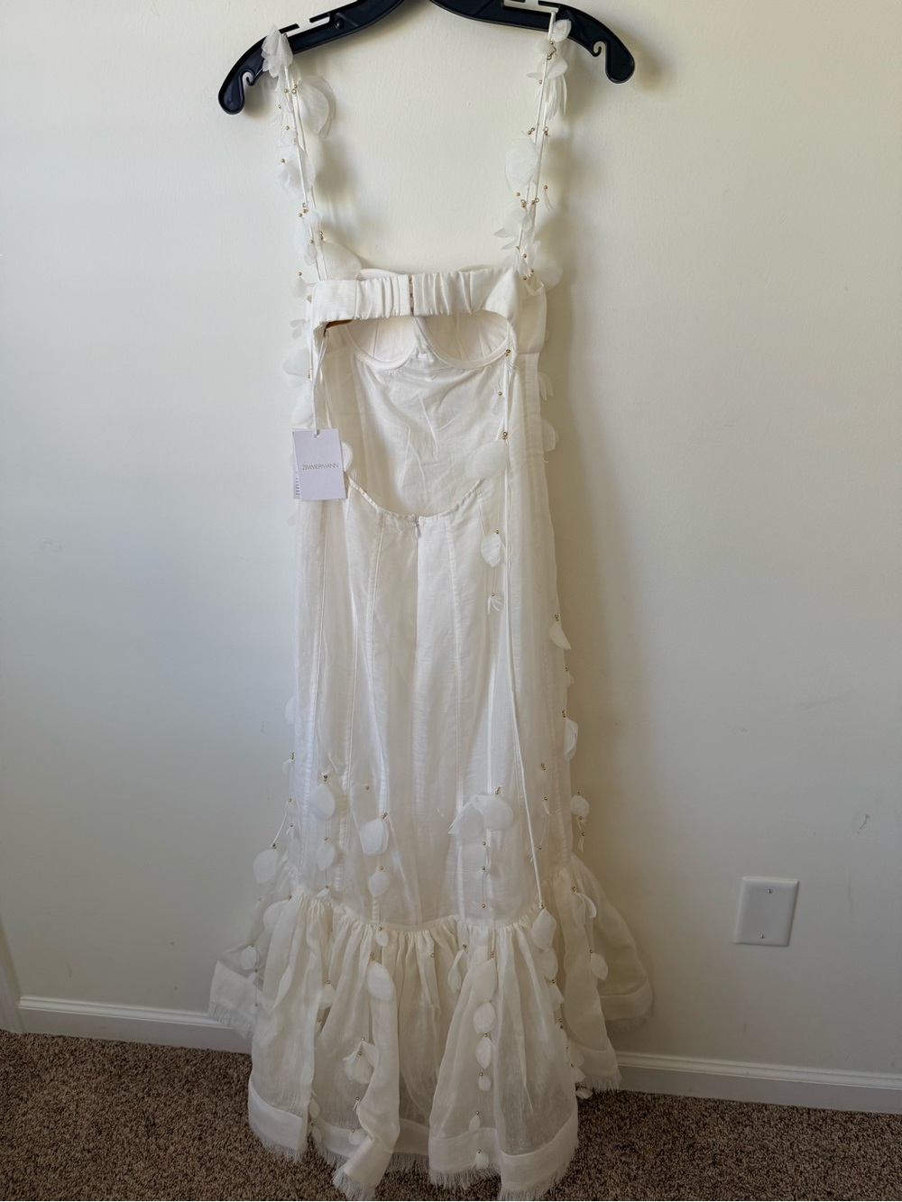 NWT ZIMMERMANN Petal Appliqué Linen Silk Corset Gown White Midi Dress Size 1 - Picture 8 of 16
